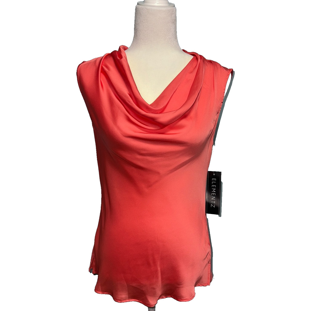Elementz Womens Small Tank Top Blouse Interview Work Drape Cowl Neck
